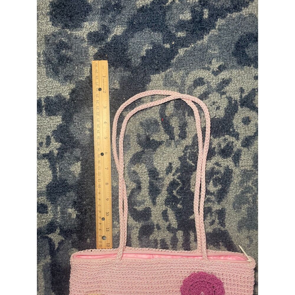 Pink Purse Flower Detail Crochet Inspired Shoulder Bag Garden Granny Whimsy - Picture 6 of 11
